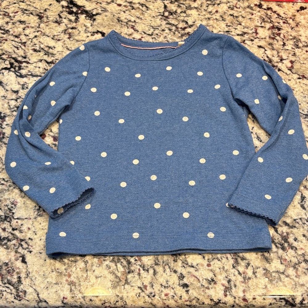 Boden Blue Long Sleeve Kids Tee with White Polka Dots